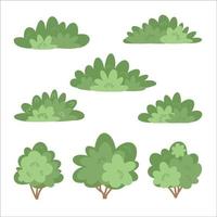 Set of green bushes on a white background. Vector illustration.