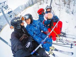 Group Of Middle Aged Couples On Ski Holiday In Mountains photo