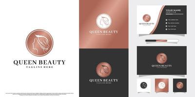 Queen beauty logo design inspiration for woman with business card premium vector