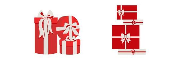 Vector set of a gift box with a ribbon with Christmas, New Year, wedding, and holiday symbols.