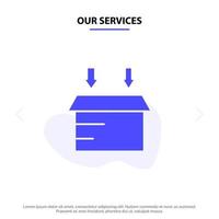 Our Services Box Logistic Open Solid Glyph Icon Web card Template vector