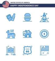 9 iconos creativos de estados unidos signos de independencia modernos y símbolos del 4 de julio del símbolo estadounidense cohete burro político editable elementos de diseño vectorial del día de estados unidos vector