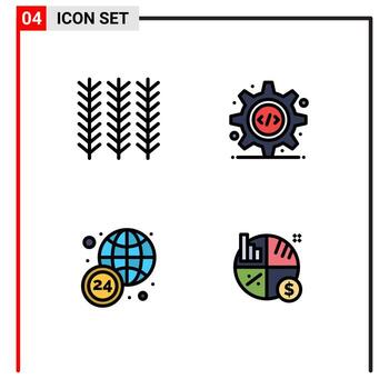 4 interfaz de usuario paquete de color plano de línea de relleno de signos y símbolos modernos de noticias de cereales código fuente de trigo elementos de diseño vectorial editables de negocios vector