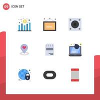 Mobile Interface Flat Color Set of 9 Pictograms of document heart gadgets pin map Editable Vector Design Elements