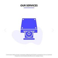 Our Services Dvd CDROM Data Storage Disk Rom Solid Glyph Icon Web card Template vector