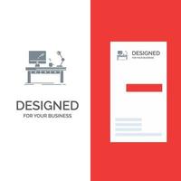 Workplace Business Computer Desk Lamp Office Table Grey Logo Design and Business Card Template vector