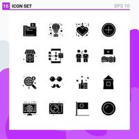 Group of 16 Solid Glyphs Signs and Symbols for online new journey create add Editable Vector Design Elements