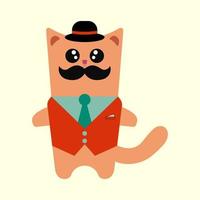 ilustración de gato con disfraz, bigote y gorra vector