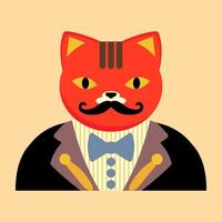illustration of  a cat with costume and mustache vector