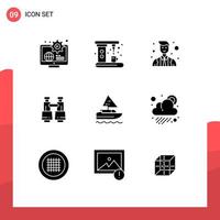 9 Solid Glyph concept for Websites Mobile and Apps boat search maker field glasses police Editable Vector Design Elements