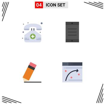 Set of 4 Modern UI Icons Symbols Signs for hospital pencil phone text web Editable Vector Design Elements
