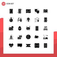 Group of 25 Solid Glyphs Signs and Symbols for school book location paint art Editable Vector Design Elements