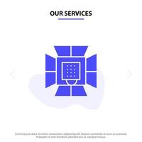 Our Services Illumination Light Lighting Professional Soft box Solid Glyph Icon Web card Template vector