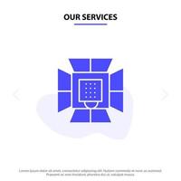 Our Services Illumination Light Lighting Professional Soft box Solid Glyph Icon Web card Template vector