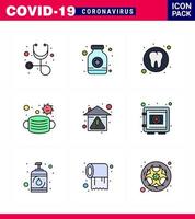 Novel Coronavirus 2019nCoV 9 Filled Line Flat Color icon pack prevent home health safety mask viral coronavirus 2019nov disease Vector Design Elements