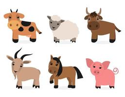 Farm animals set in flat style isolated on white background. Cute cartoon animals collection vector