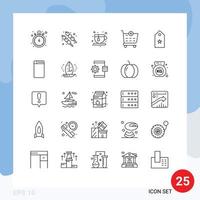 User Interface Pack of 25 Basic Lines of tag rank tea one shopping cart Editable Vector Design Elements