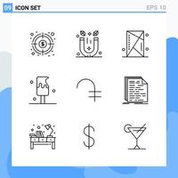 Modern 9 Line style icons Outline Symbols for general use Creative Line Icon Sign Isolated on White Background 9 Icons Pack Creative Black Icon vector background