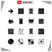16 iconos estilo sólido cuadrícula basada en símbolos de glifos creativos para el diseño de sitios web signos de iconos sólidos simples aislados en fondo blanco 16 conjunto de iconos fondo de vector de icono negro creativo