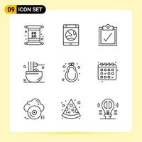 9 Creative Icons for Modern website design and responsive mobile apps 9 Outline Symbols Signs on White Background 9 Icon Pack Creative Black Icon vector background