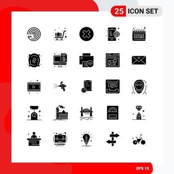 Modern Set of 25 Solid Glyphs Pictograph of planning calendar delete internet communication Editable Vector Design Elements