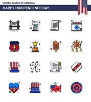 Pack of 16 USA Independence Day Celebration Flat Filled Lines Signs and 4th July Symbols such as usa day file date american Editable USA Day Vector Design Elements