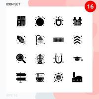 Universal Icon Symbols Group of 16 Modern Solid Glyphs of quinn feather calligraphy acquisition safety jacket Editable Vector Design Elements