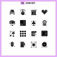 Modern Set of 16 Solid Glyphs and symbols such as apc gift market like heart Editable Vector Design Elements