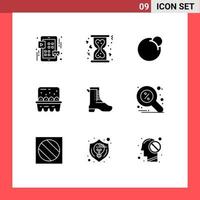 Pack of 9 Modern Solid Glyphs Signs and Symbols for Web Print Media such as running ingredients red coin eggs baking Editable Vector Design Elements