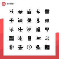 Pack of 25 Modern Solid Glyphs Signs and Symbols for Web Print Media such as website analysis gift sparrow fly Editable Vector Design Elements