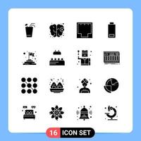16 Solid Black Icon Pack Glyph Symbols for Mobile Apps isolated on white background 16 Icons Set Creative Black Icon vector background