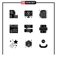 Set of 9 Solid Style Icons for web and mobile Glyph Symbols for print Solid Icon Signs Isolated on White Background 9 Icon Set Creative Black Icon vector background