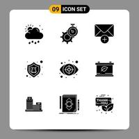conjunto moderno de 9 glifos y símbolos sólidos, como protección ocular, reloj, seguridad, peligro, elementos de diseño vectorial editables vector