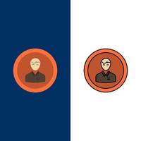 avatar negocio hombre humano perfil de persona iconos de usuario plano y lleno de línea conjunto de iconos vector fondo azul