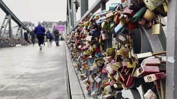 Love Locks in Iron Footbridge Eiserner Steg in Frankfurt Germany video