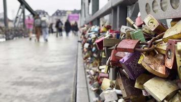 Love Locks in Iron Footbridge Eiserner Steg in Frankfurt Germany video