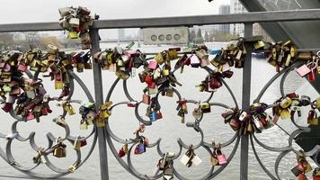 Love Locks in Iron Footbridge Eiserner Steg in Frankfurt Germany video