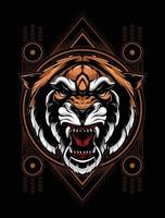 Tiger Roaring with Geometry Background Vector Illustration Design