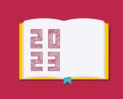 New year resolution 2023 concept.  Book with number 2023 and white blank page for list your goals in next year. vector