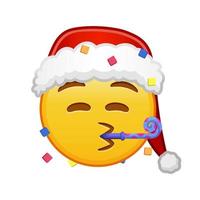 Christmas face with a festive horn and cap Large size of yellow emoji smile vector