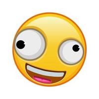 una cara sonriente con un ojo grande y uno pequeño sonrisa emoji amarilla de gran tamaño vector