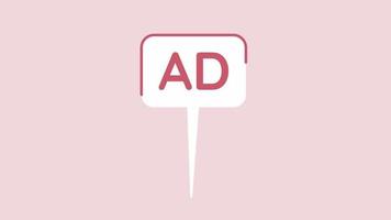 anúncio pop-up isolado animado. filmagem de vídeo hd de bolha de fala 2d plana em loop. balão de diálogo. animação colorida em fundo rosa com transparência de canal alfa para site, mídia social video