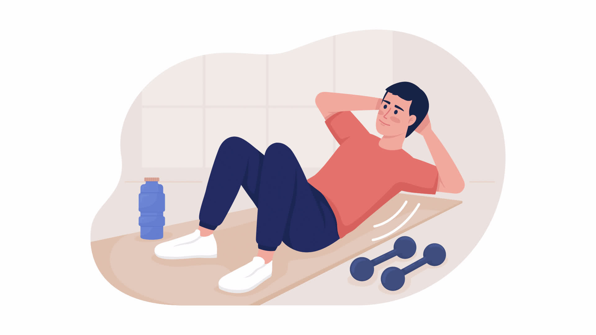 Animated isolated man do abs workout. Looped flat 2D character HD video