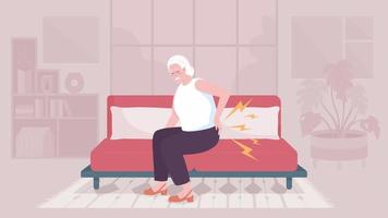 Animated sharp backache illustration. Age related osteoarthritis. Pain in spine. Looped flat color 2D cartoon character animation with bedroom on background. HD video with alpha channel