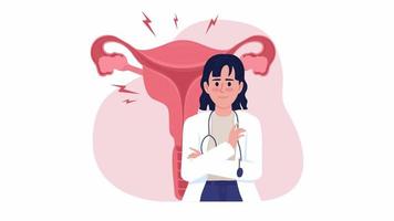 Animated warn gynecologist concept. Looped 2D cartoon flat character on white with alpha channel transparency for web design. HD video footage. Uterus health creative idea animation