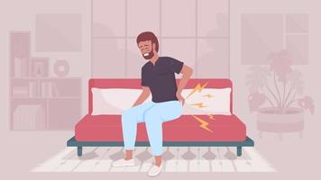 Animated back pain illustration. Young man with osteoarthritis. Sharp spine ache. Looped flat color 2D cartoon characters animation with bedroom on background. HD video with alpha channel