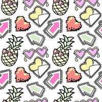 Cartoon doodle style Pineapple, Arrow, Love, Sunglasses and other object abstract vector element Seamless Pattern for background, fabric and others.