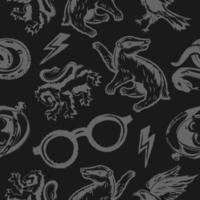 animales de dibujos animados abstractos y otros objetos patrón vectorial sin costuras. diseño para uso de fondo, textil, tela, papel de regalo y otros. ilustración de arte vectorial aislada en negro. vector