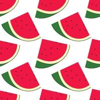 Slice watermelon non-stop vector pattern on white background. Set the pattern with different pieces of watermelon.