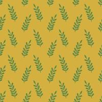 patrón de vector transparente de hoja verde aislado sobre fondo amarillo.diseño para usar como telón de fondo en todo el papel de envoltura de impresión de tela textil y otros.